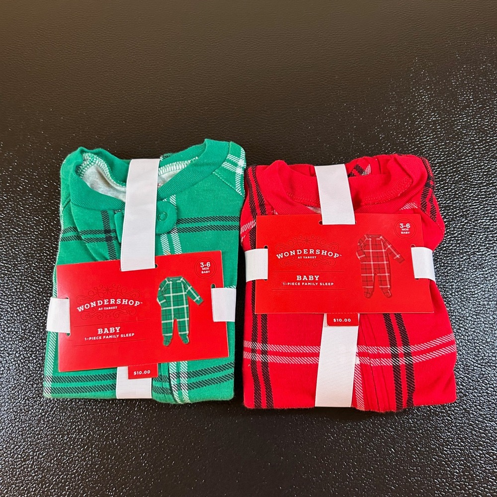 Wondershop Plaid 1-Piece 2 Pack Pajamas Set Christmas Holiday Baby 3-6M NWT